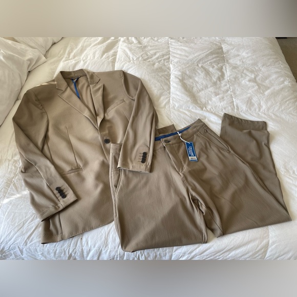 Brand New Twillory Men’s Two-Piece Suit Beige Tan Slim Fit Blazer & Pants Set - Picture 1 of 16